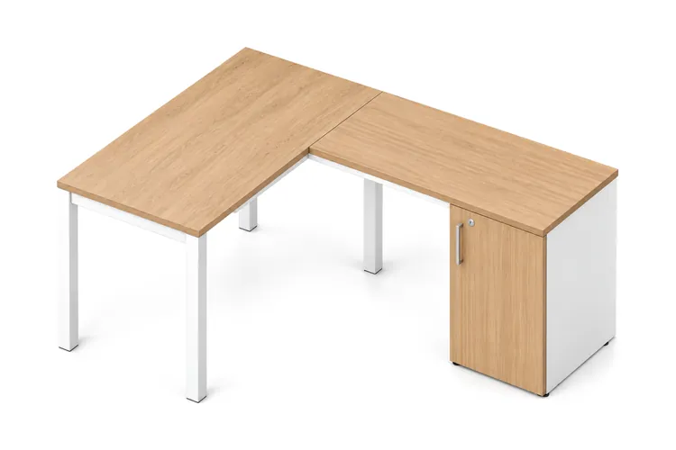 Escritorio en L con pedestal de puerta y entrepaño Quadra, 120 x 160 cm, código QD-120LP