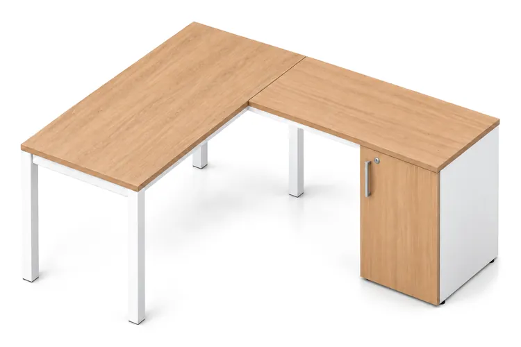 Escritorio en L con pedestal de puerta y entrepaño Quadra, 150 x 160 cm, código QD-150LP