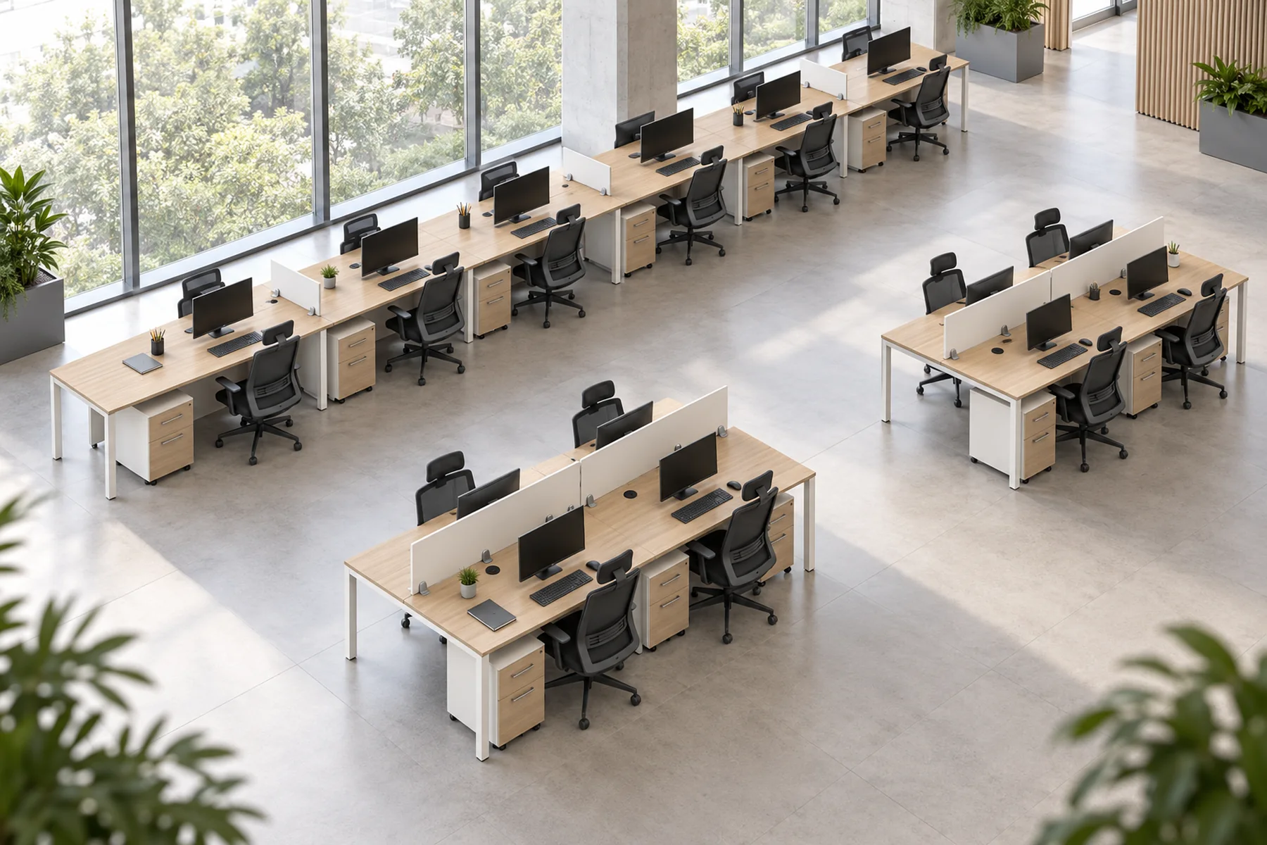 Oficina abierta con varias estaciones Quadra Bench