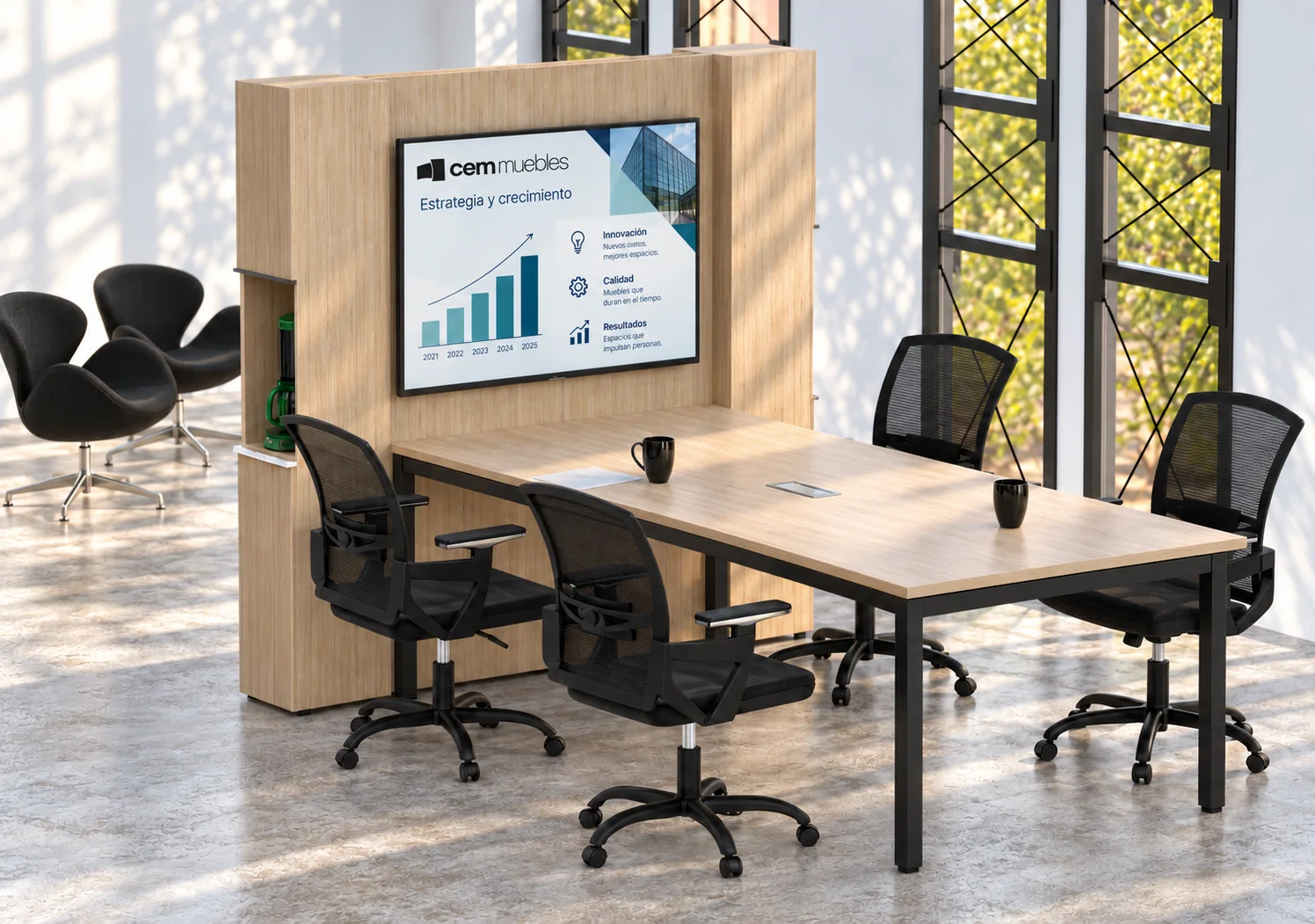 Mesa de juntas Quadra Enlace con mueble para pantalla